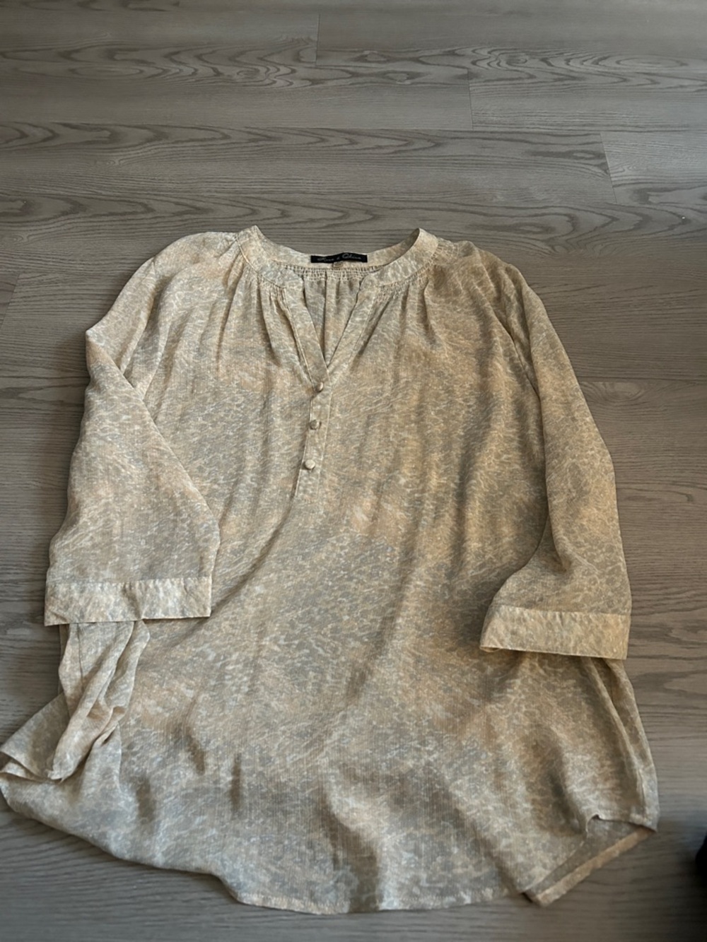 Rose & Olive Light Beige Marble-Effect Henley Blouse